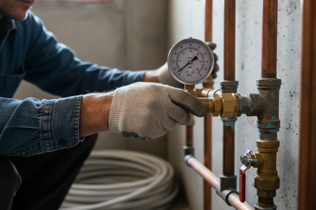 Pressure testing a repaired line during Water Line Repair in Diller